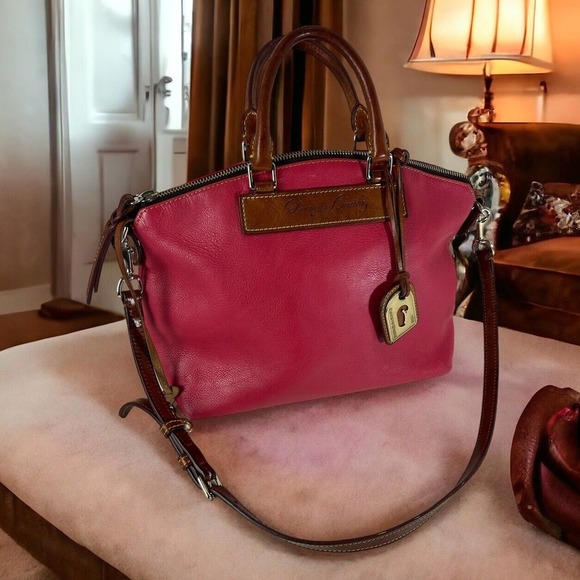 Dooney & Bourke Genuine Florentine Vacchetta Leather Domed Satchel Handbag Purse - Picture 16 of 16